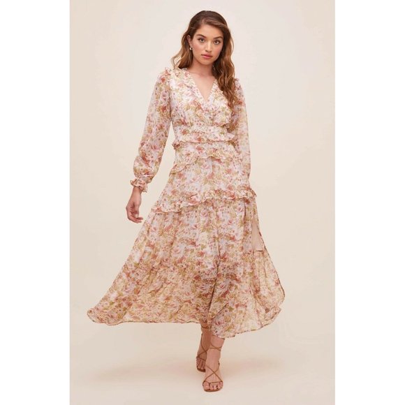 ASTR the Label Fleur Dress Peach Dusty Rose Floral Maxi Tie Back XS NWOT $168 - Picture 2 of 12